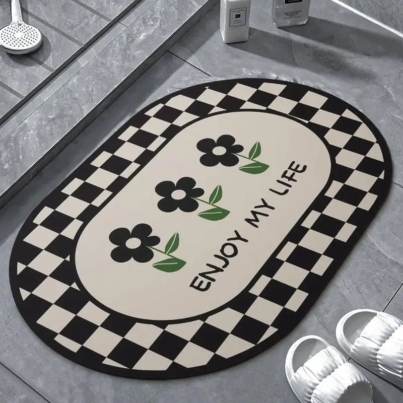 

Silica Clay Bathroom Mat Door Mat No Wash Quick Dry Anti Slip Entrance Mat Modern Style Elliptical Shape Home Textile Floor Mat