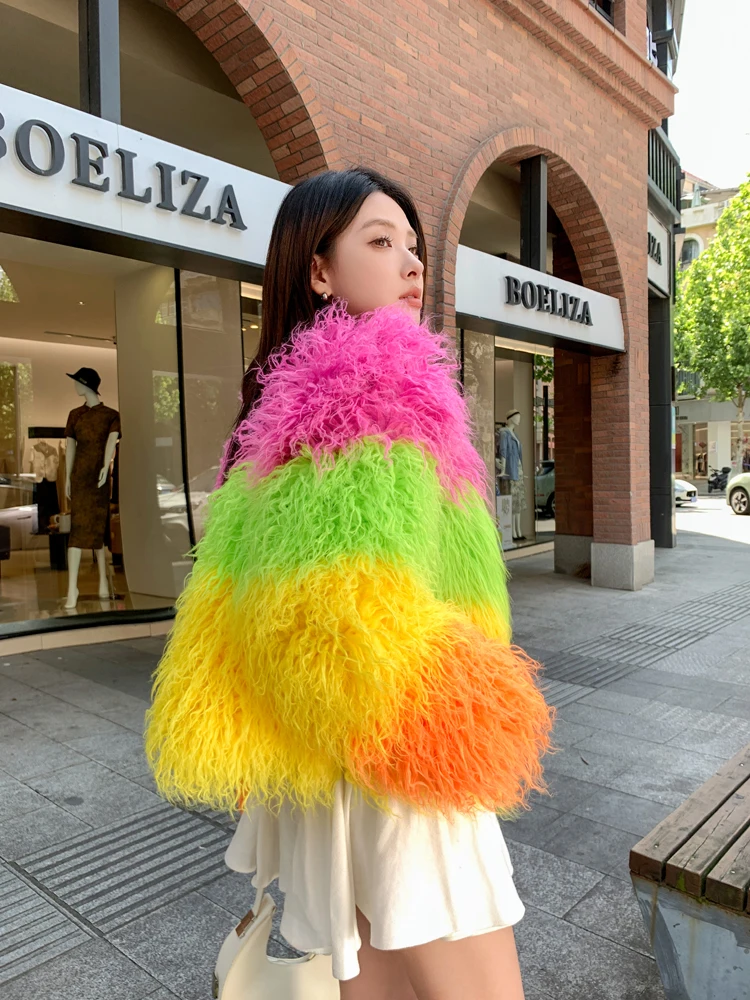 

Original Design Colourful Faux Fur Coat Female Furry Jacket Lady Shaggy Outerwear Women's Winter Coats Factory Direct Sales