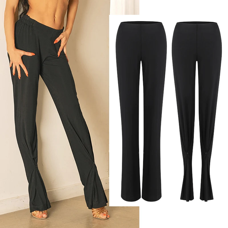 

2025 New ZYM Latin Dance Pants Women Elastic Waist Black Trousers Loose Practice Clothes Cha Cha Rumba Salsa Dance Wear DNV23655