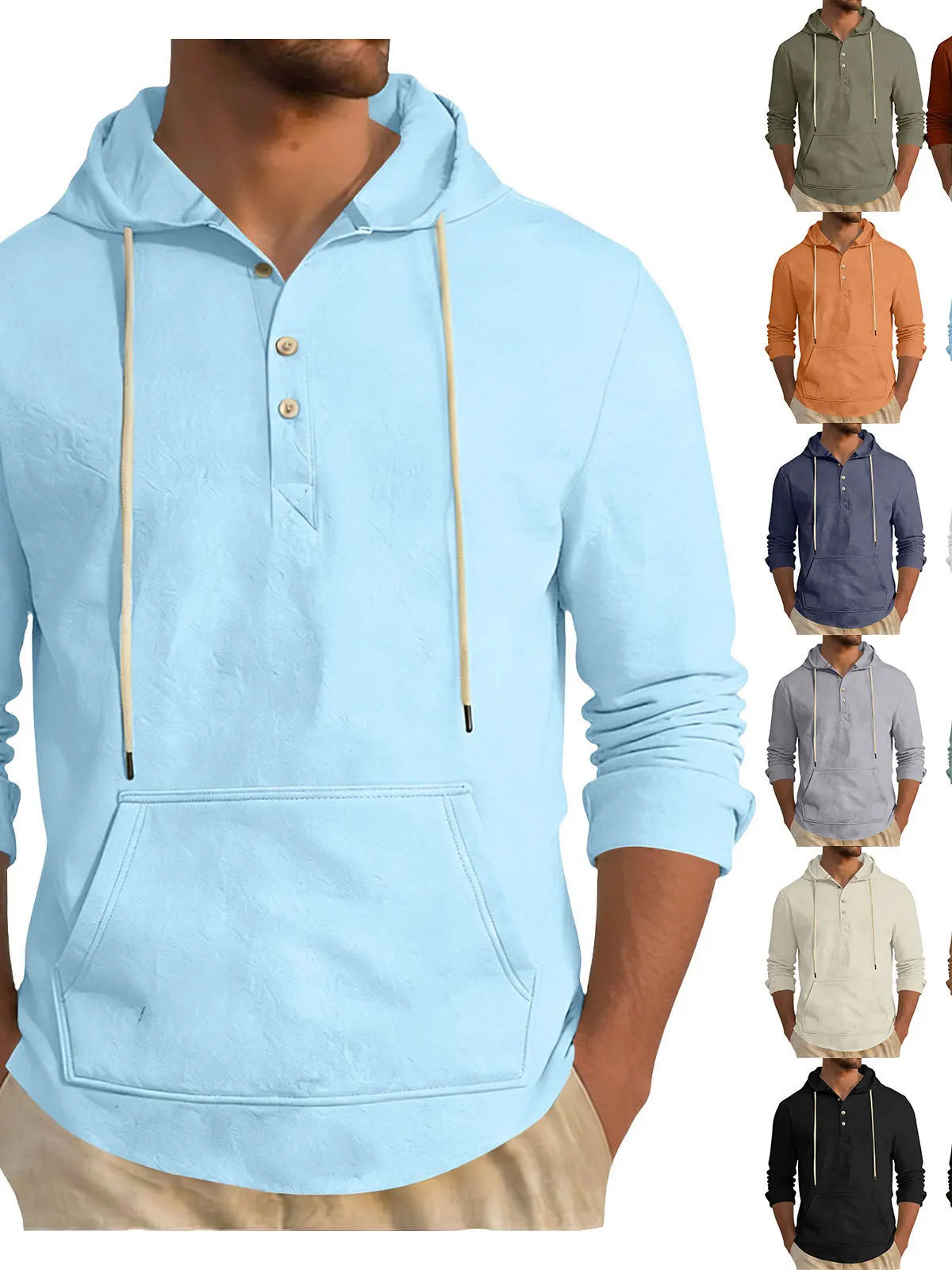 

Loose Breathable Hooded Long Sleeve Shirt Casual Comfortable Polyester Fiber T-Shirt Men's Citywalk Wear High Color Fastness