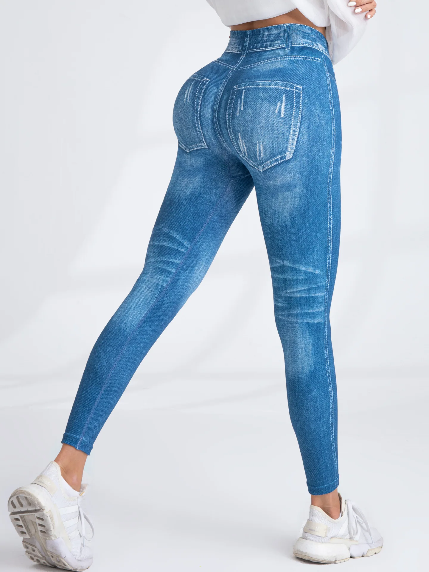 Bedruckte Jeans-Leggings für Damen, Yoga-Hose, schnell trocknend, elastisch, für Workout, Übungskleidung, Laufen, Fitness-Strumpfhose