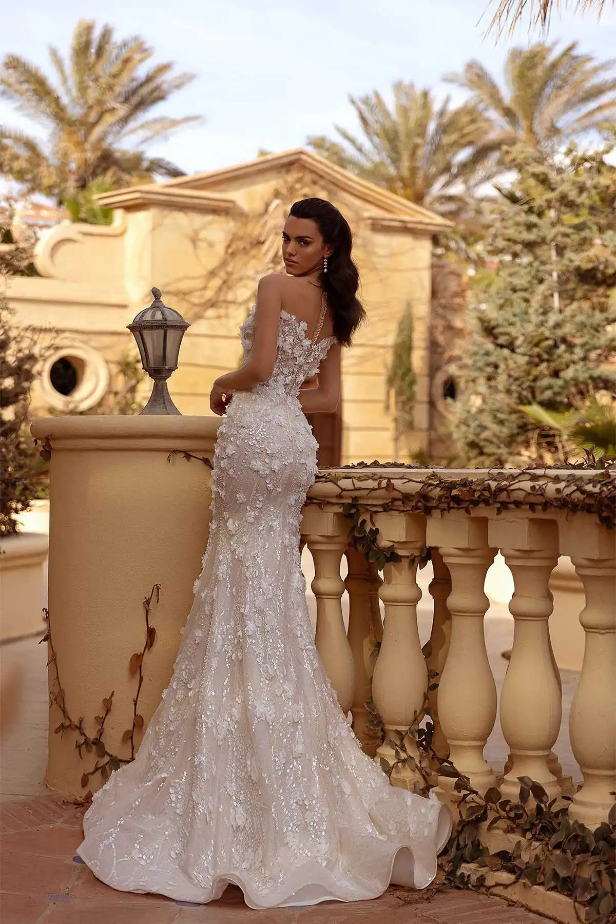 3D Lace Mermaid Gown Wedding Dresses Appliques Flowers Floor Length Bridal Gowns Big Size Vestidos De Novia Colour Customized