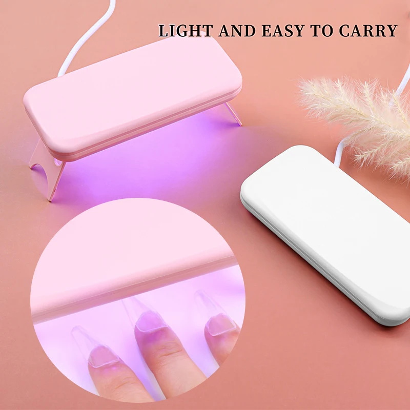 6W White Pink LED UV Lamp Nail Dryer with USB Cable 6 Beads Foldable Bracket Mini Nail Lamp All Nail Gel Curing Machine Manicure