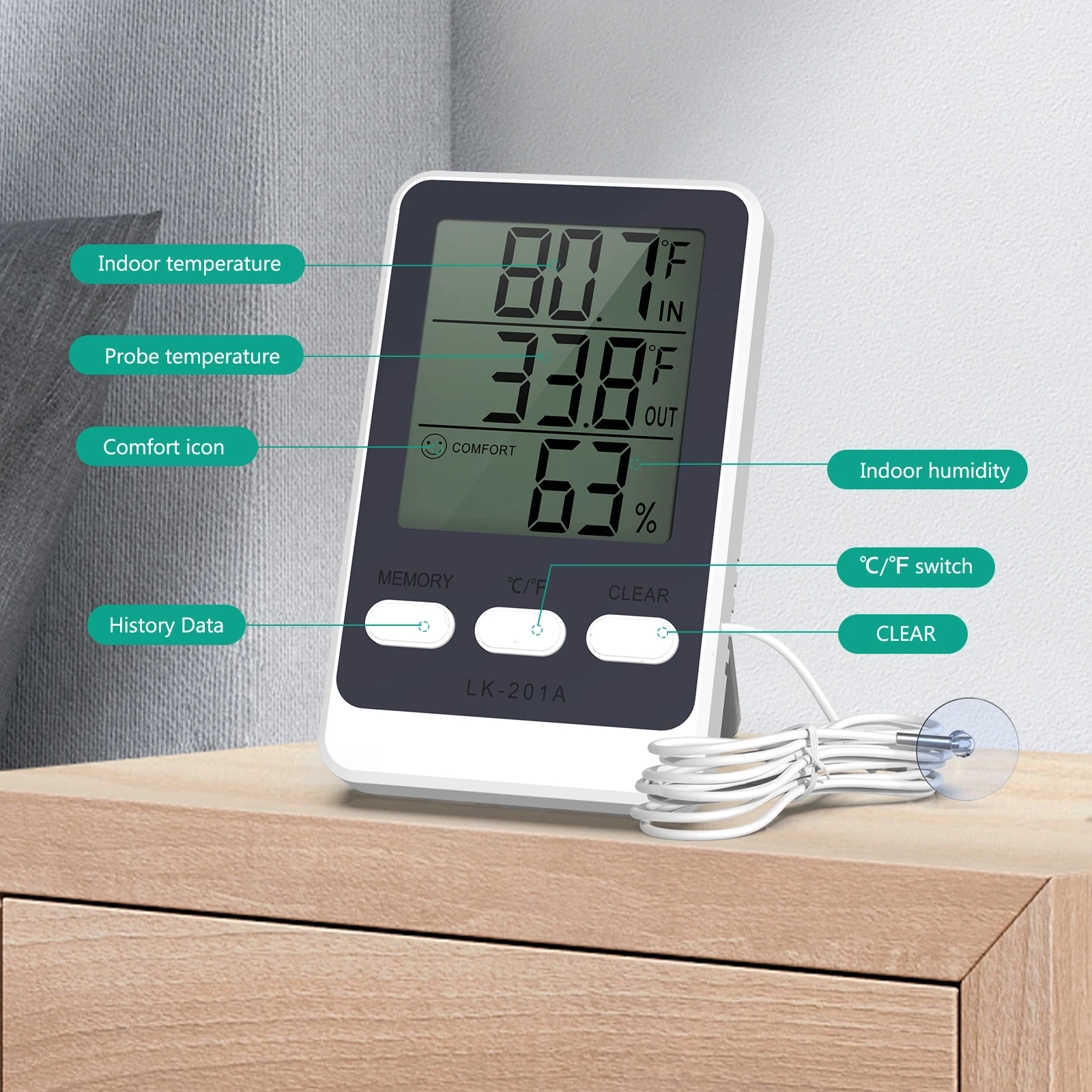 ORIA Digital Refrigerator Thermometer Fridge Thermometer with Probe Indoor Outdoor Temperature Monitor for Aquarium Fish Tank