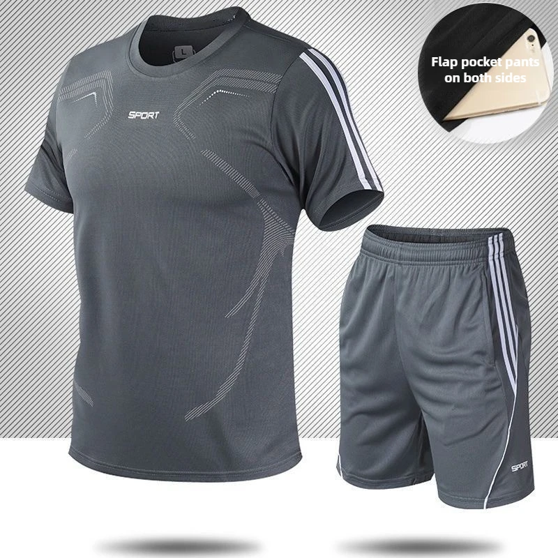

Summer Men's Sports Set Large Size Loose Casual Short Sleeve Shorts Outdoor Sportswear Set Running Basketball