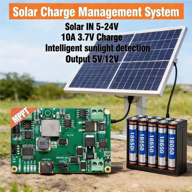 ABLN-Solar Panel Output Module 5-24V 10-30W MPPT 3.7V Lithium Battery Type-C 5V/12V For DIY Lora Arduino Projects