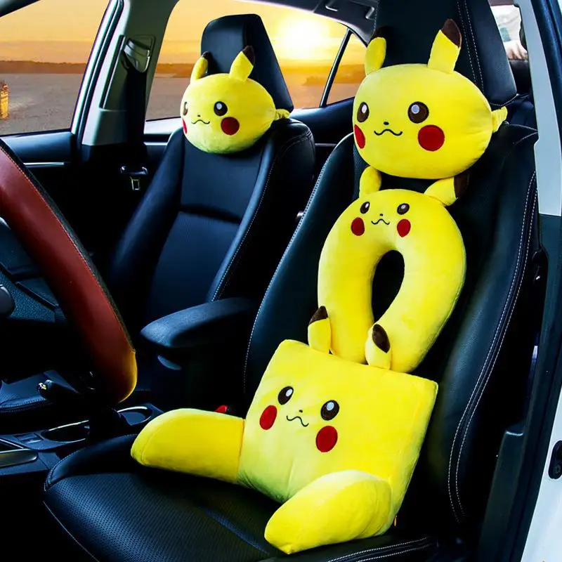 Takara Tomy Pokemon Pikachu Car Seat Headrest Kawaii Cartoon Neck Pillow Cushion Pillow Lumbar Pillow  For Kids Adult Gifts