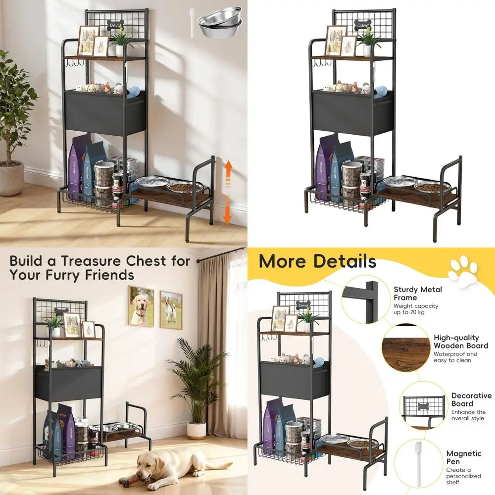 

Станция для кормления домашних животных с регулируемой высотой, местом для хранения и контейнером для собак всех размеров