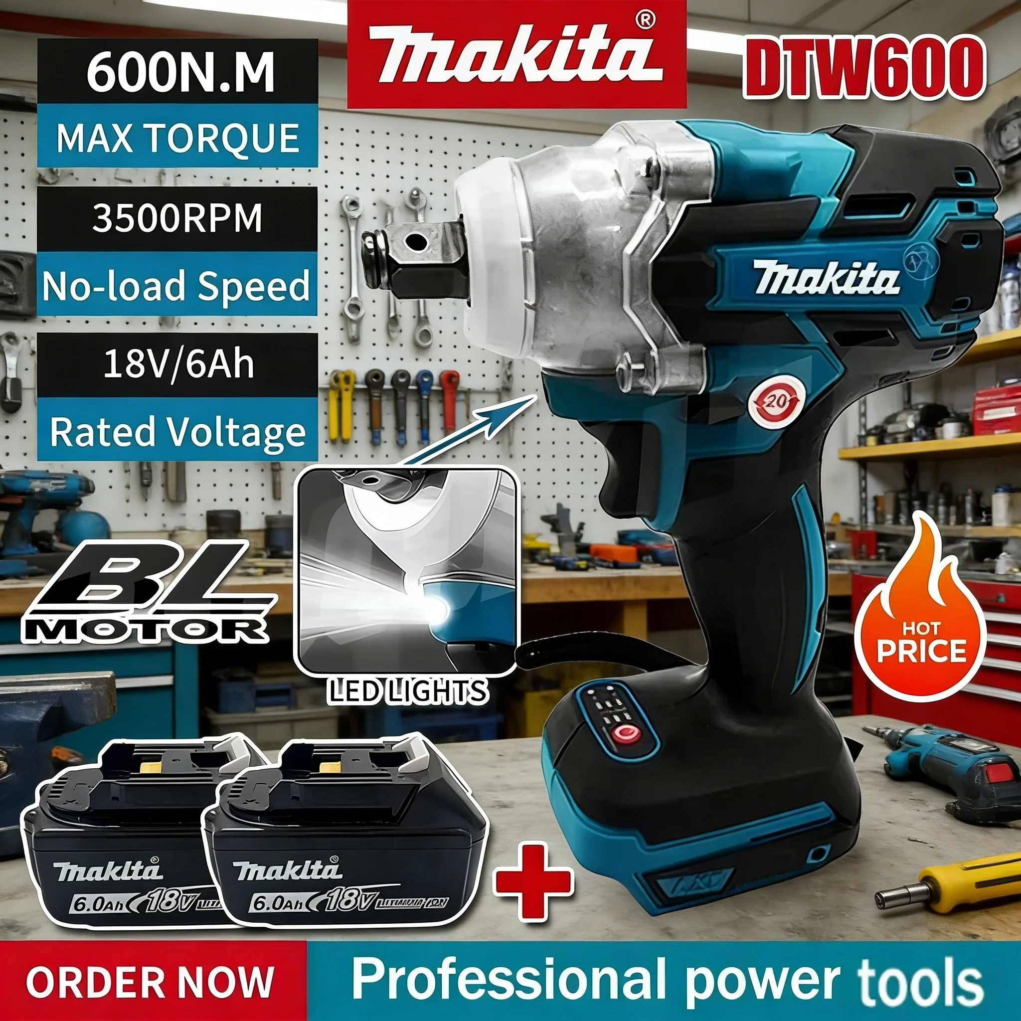 

Аккумуляторный гайковерт Makita DTW600 3100IPM, 1/2 дюйма, бесщеточный, перезаряжаемый, электрический шуруповерт, инструмент для обслуживания автомобилей