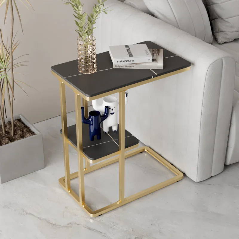 Nordic Modern Metal Double-Decker Shelving Living Room Sofa Side Table A Few Balconies Coffee Table Clutter Storage Racks