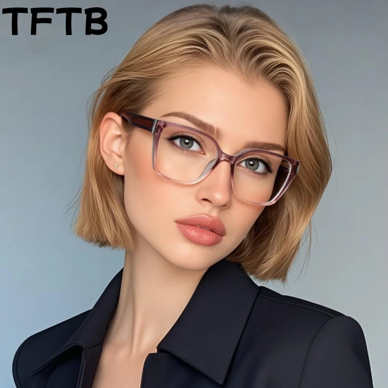 

TFTB New Retro Square Cat Eye Women's Glasses Ultra Light Fashion Trend Large Size Retouch Face TR90 Eyeglasses Frame 82003