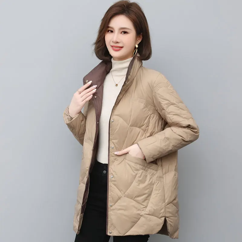 Autumn Winter Thickened Warm Coat 90% White Duck Down Korean Style Commuting Down Jacket Women Casual Auspicious Cloud Pattern