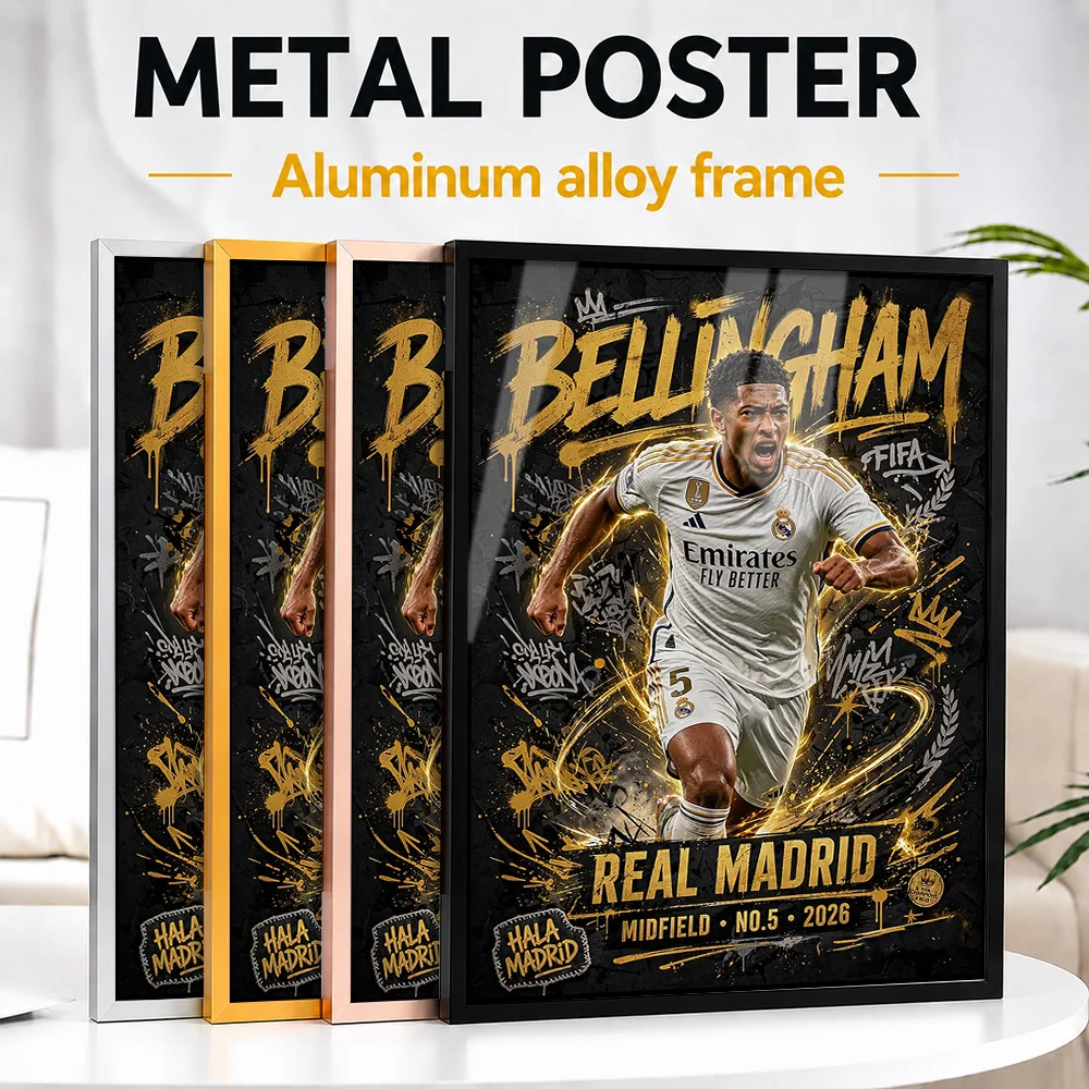 Jude Bellingham Framed Aluminum Metal Poster Personalized Photographic Wall Art For Clubhouse Reception Area, Soccer Fan Gift