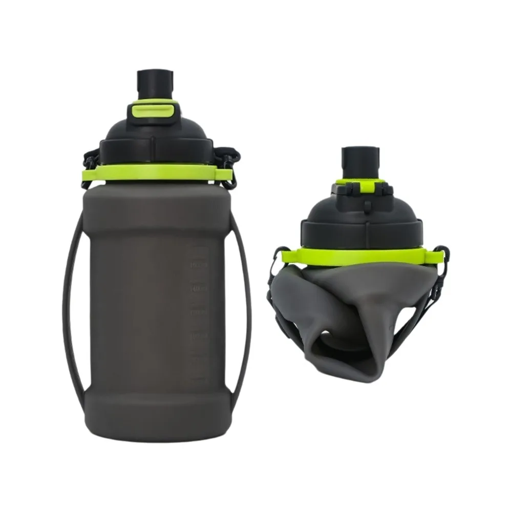 Large Capacity Silicone Water Bottle Silicone Wide Mouth Folding Water Cup Easy To Carry Double Handle Sports Water Kettle