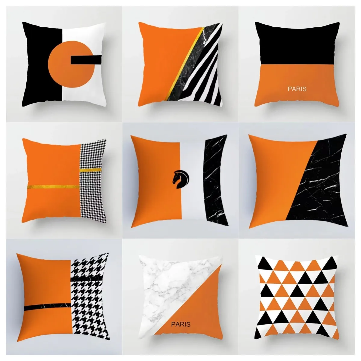Orange patchwork pattern throw pillow cover with short plush print living room sofa decoration cushion cover pillow covers