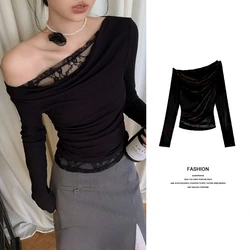 Autumn French Elegant Slim Pullover Women Korean Fashion Clothing Sexy Bodycon Black Blouse Thin Sweater Female Chic Y2k Shirts