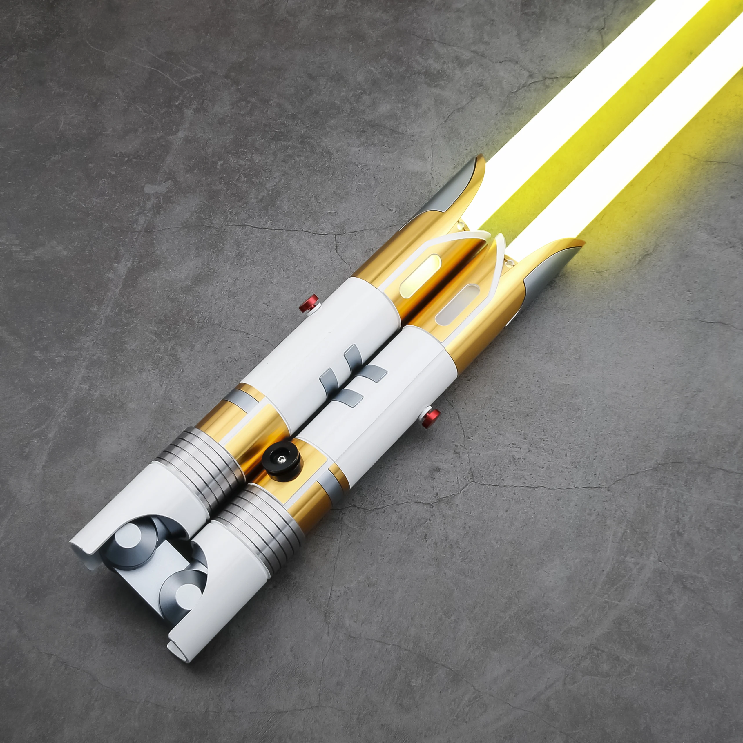 TXQ Jedi Temple Guard lightsaber Yellow Double Blades lightsaber Pike Metal Hilt Neo Pixel Collapsible Laser Sword Force Jedi