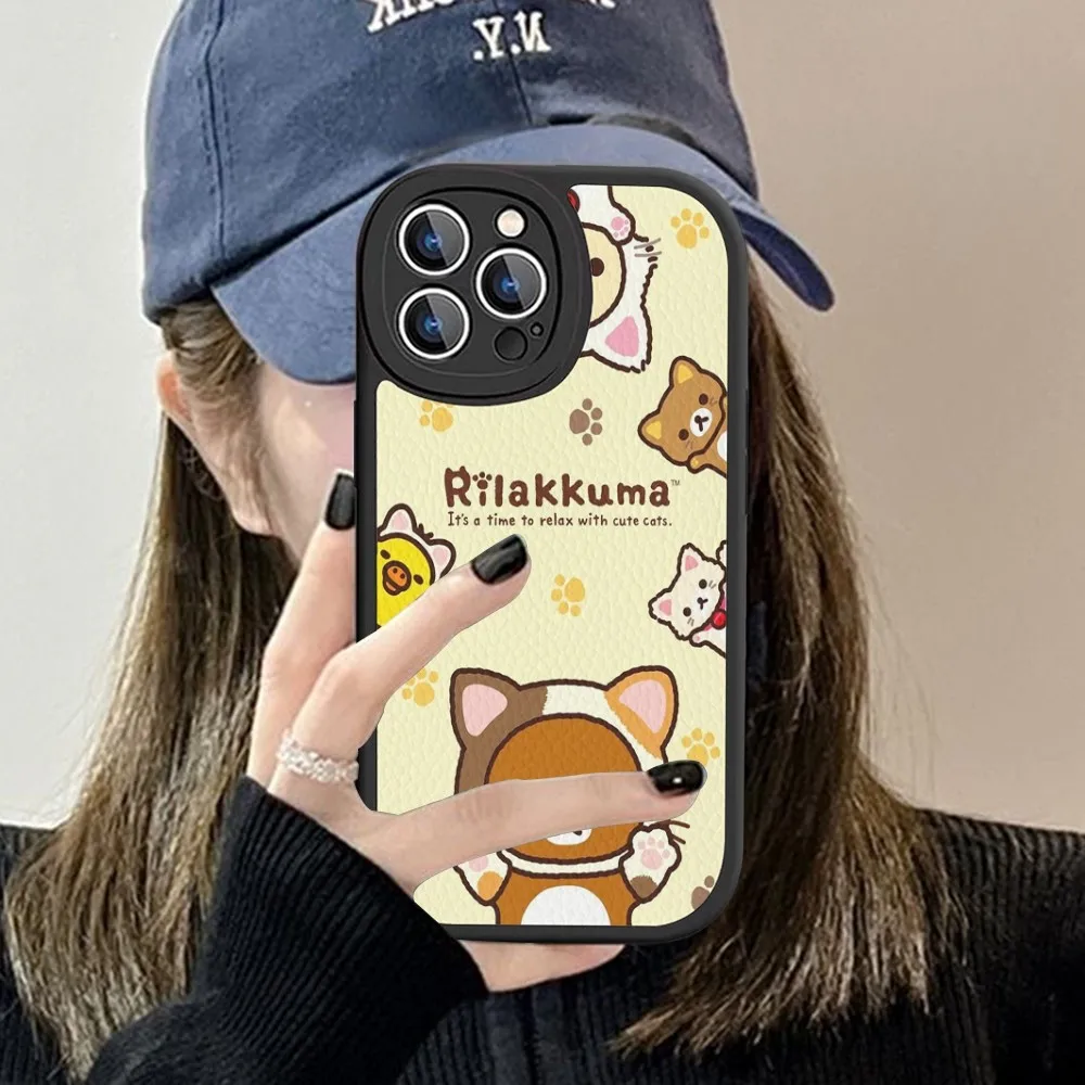 Cute Cartoon R-Rilakkuma Phone Case Hard Leather For iPhone 16 15 14 13 12 Mini 11 14 Pro Max Xs X Xr 7 8 Plus Fundas