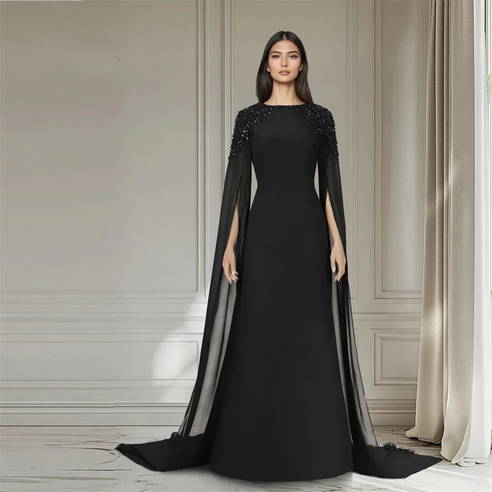 

Formal Dress Saudi Arabia Prom Scoop Neckline A-line Floor Length Skirts Draped Ribbon Beading Bead Bespoke Occasion Dresses Eve