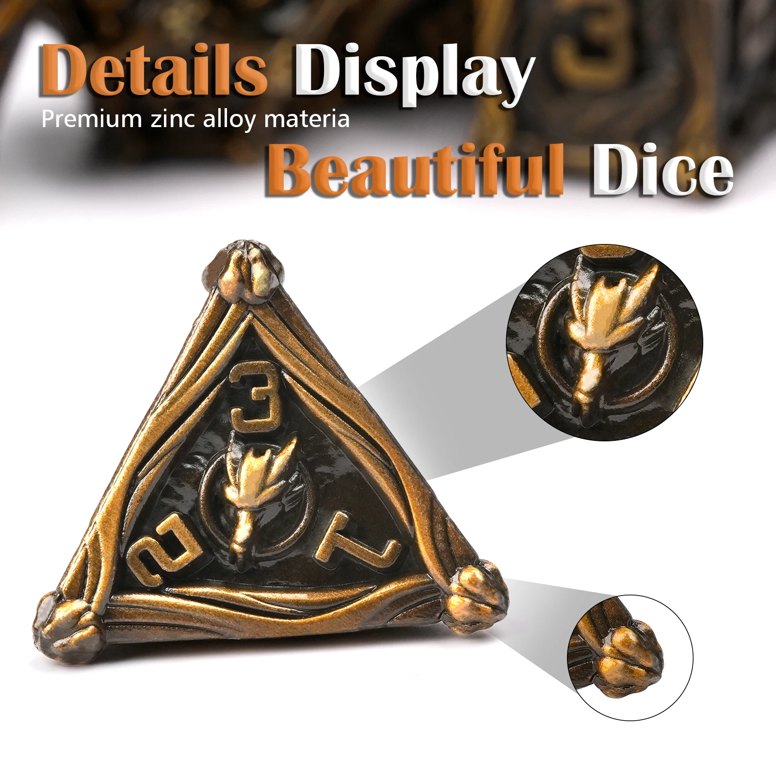 7pcs Golden DND Dragoon Metal Dice Set Multi-sided Polyhedral Solid Dice Kit for D&D Game Role Playing Board Table RPG D4 D6~D20