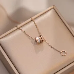 Temperament Little Roman Waist Tassel Pendant Necklace for Women Charm Gold Color Stainless Steel Zircon Chokers Jewelry Gift