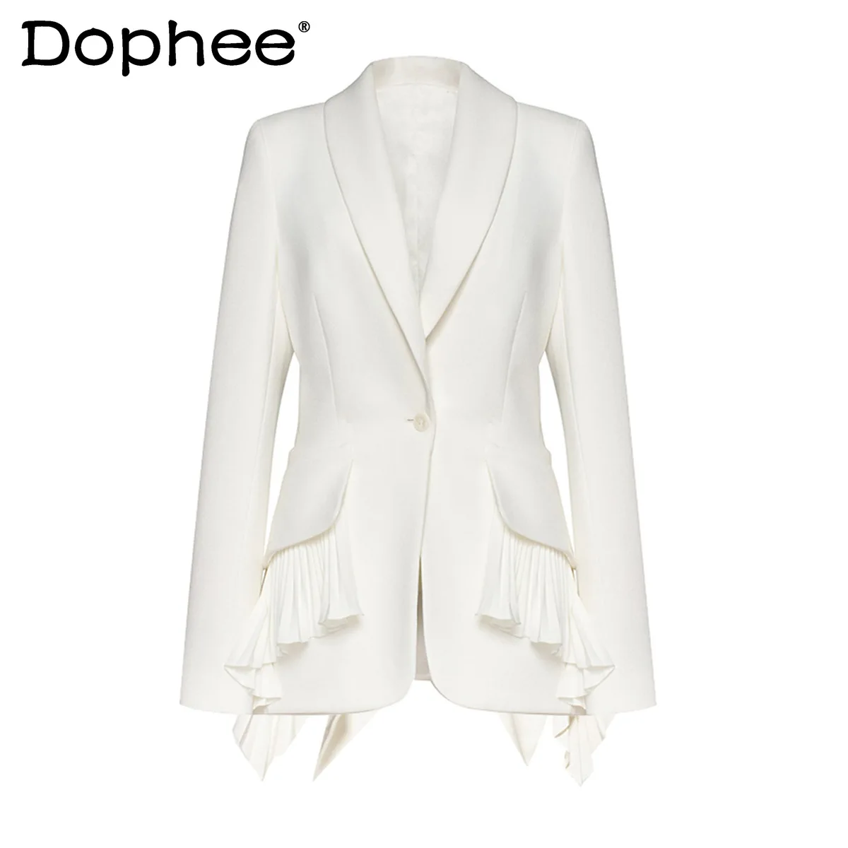 

Ladies Temperament Pure Color Long Sleeve Suit Blazer Women 2024 Spring Autumn High-Grade Coat Hem Stitching Pleated Suit Jacket