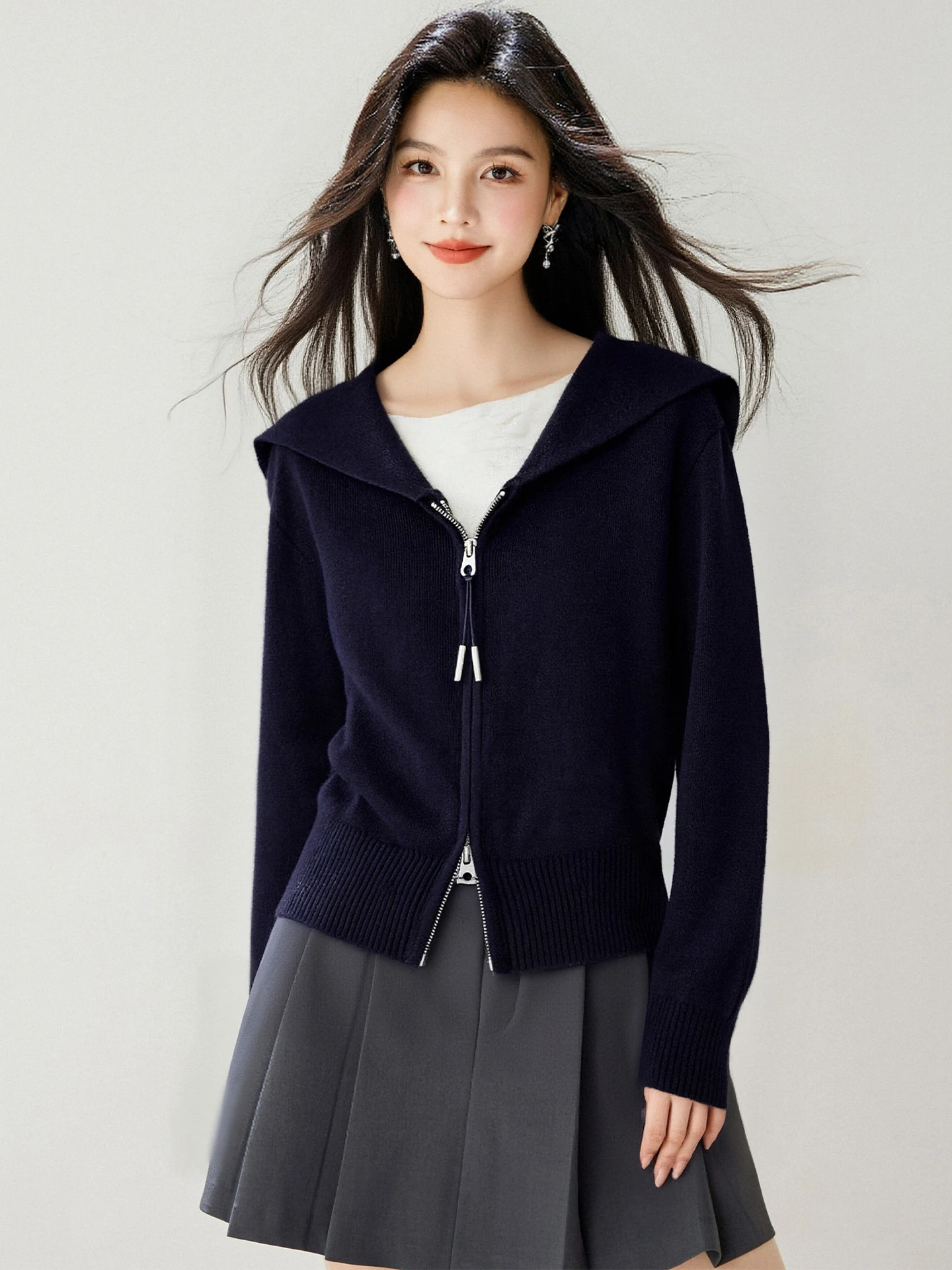 

Lapel Knitted Cardigan For Women 2025 New Autumn And Winter Design With Double Zipper Sweater Coat