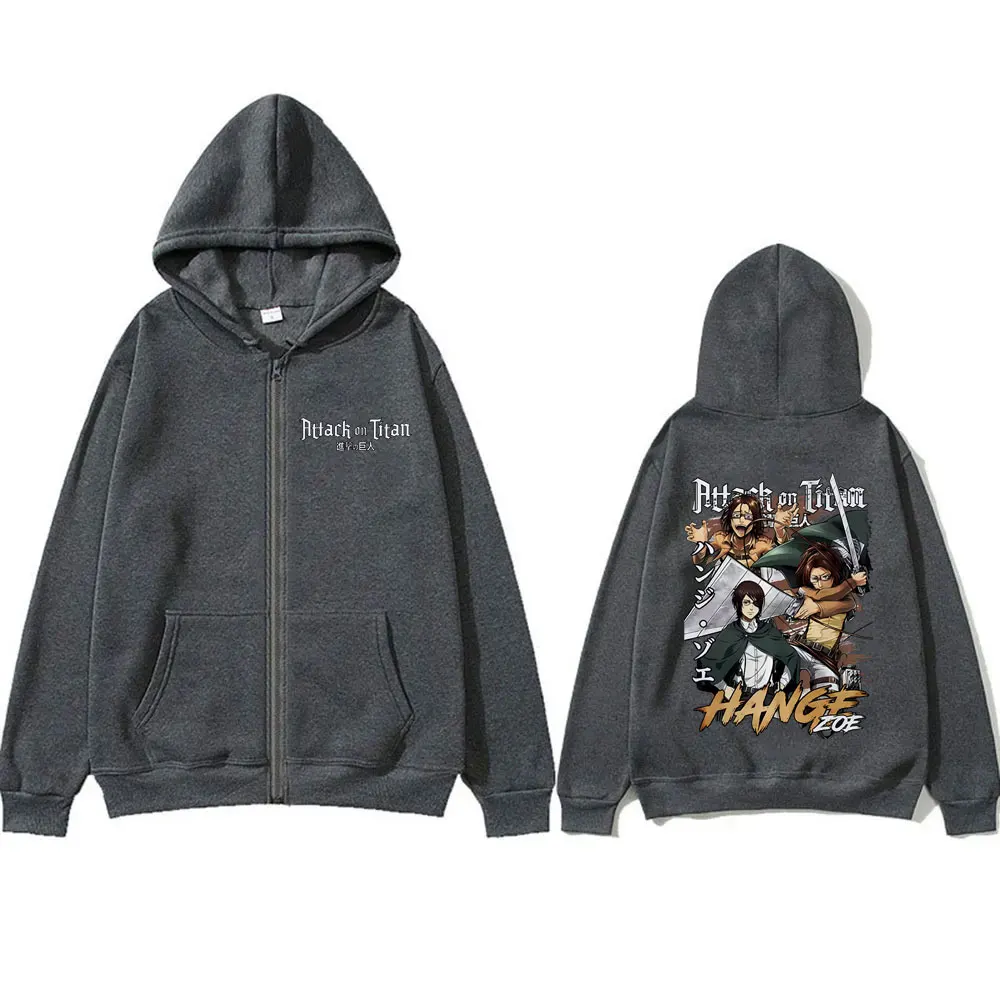 Anime Attack on Titan Hanji Zoe gráfico cremallera Sudadera con capucha hombres mujeres dibujos animados Manga Merch chaqueta con cremallera abrigo masculino sudaderas con capucha de gran tamaño