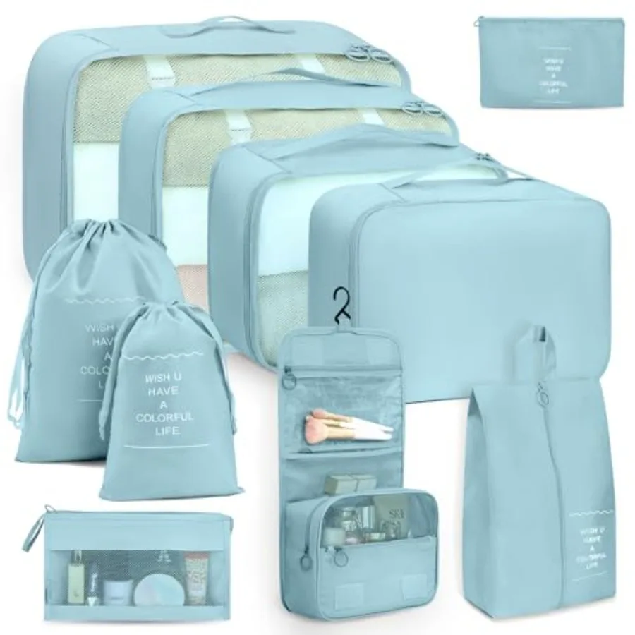 

Набор из 10 органайзеров для багажа и путешествий, сумки для хранения аксессуаров, для ручной клади, цвет: голубой (Lake Blue)