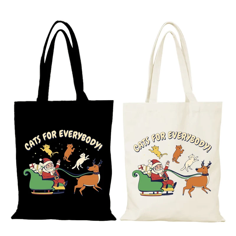 Bolso de compras con dibujos animados para mujer, regalo de Año Nuevo, Feliz Navidad, bolso de hombro para mujer, bolsos de mano, bolso de compras de lona de tela ecológica para mujer