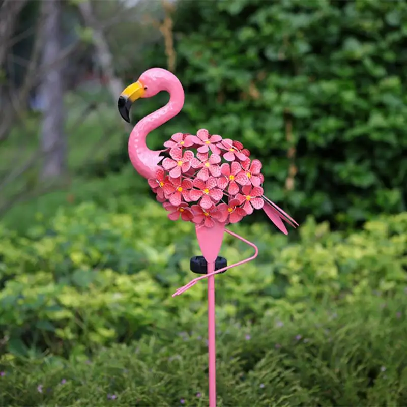 Garten-Solarleuchten für den Außenbereich, solarbetrieben, Flamingo-Pfahl-Lichter, Metall-Flamingo, dekorative Lichter, wetterfest, rosa Flamingo