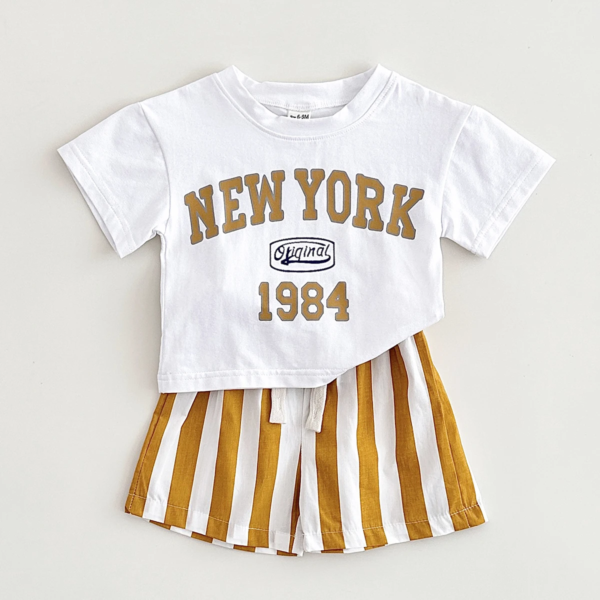 INS Summer Newborn Baby Boys Clothing 2Pcs Baby Infant Set Letter New York Print T-Shirt +Bars Shorts Infant Outfit Suit 0-3Y