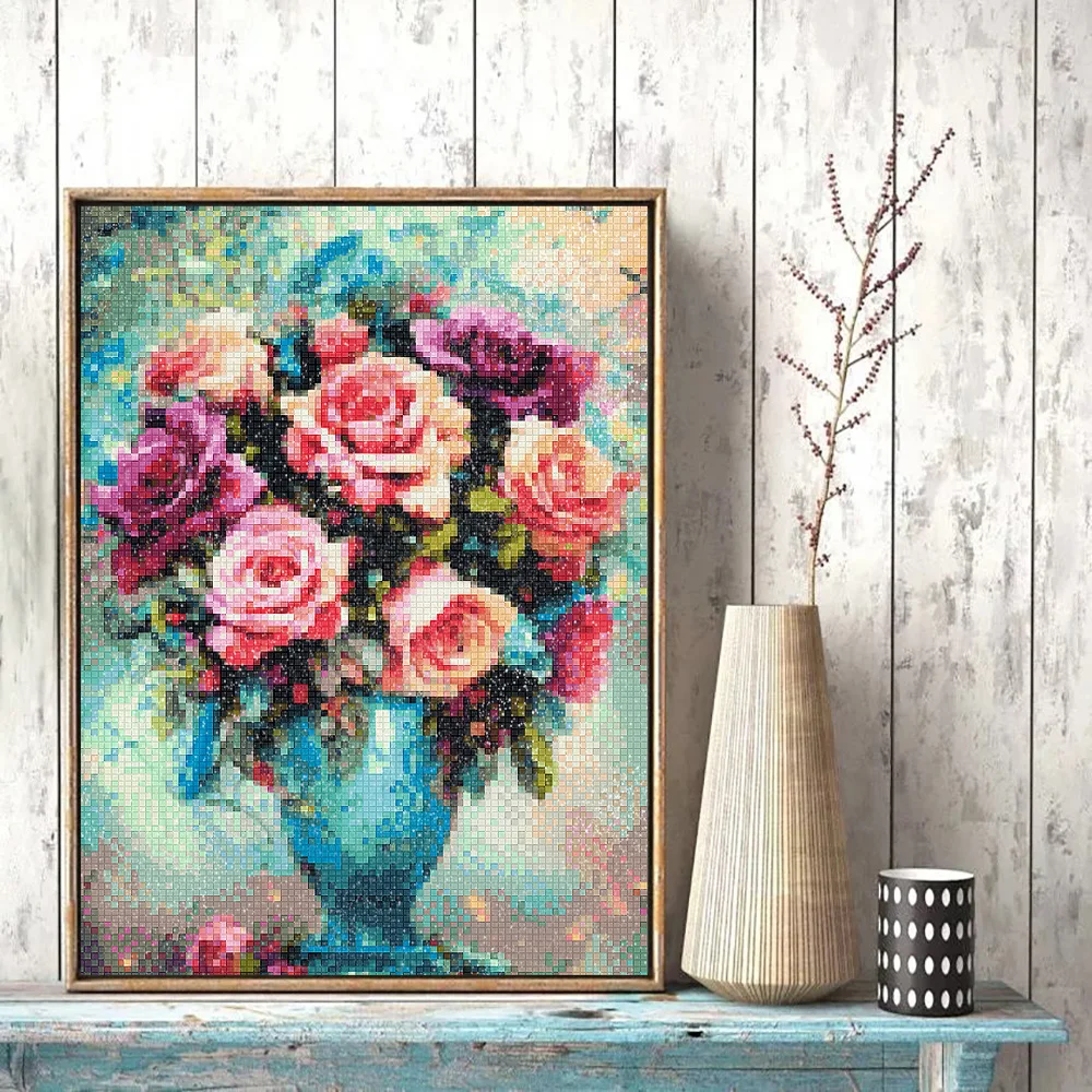 Diamond Embroidery Rose Handmade Mosaic Flower Cross Stitch Kits Home Decoration Full Round Drill Rhinestones Sale