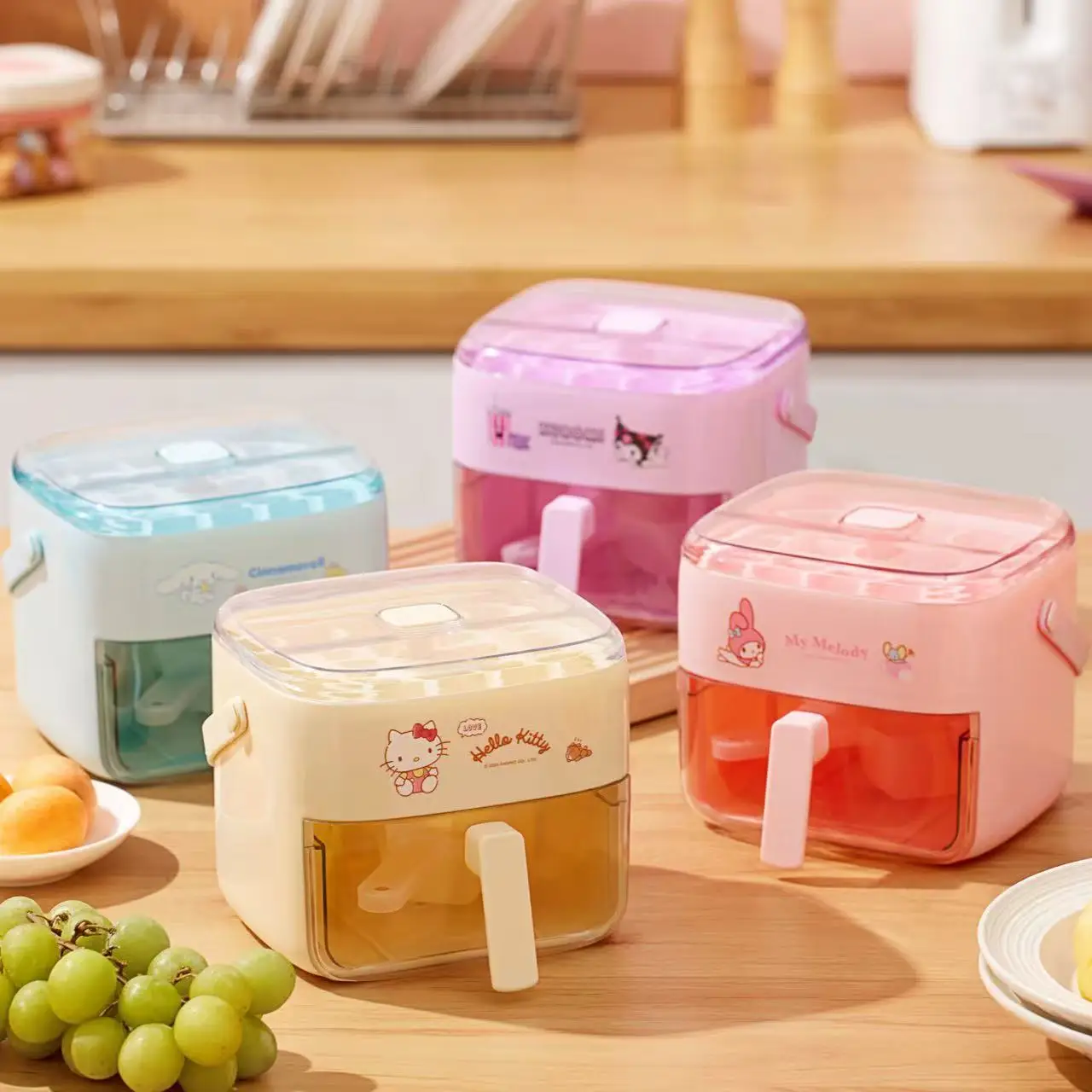 

Hello Kitty Press Double Layer Ice Cube Tray, Food Grade Cute Ice Bucket with Ice Scoop, Easy Release Maker for Kitchen Bar