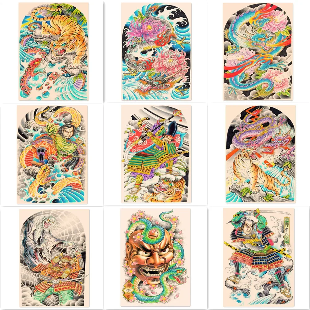 Vintage Kraft Paper Print Art Sticker Home Decor Samurai Dragon Bannuo Ukiyo-e Tattoo Designs Posters and Prints Wall Painting