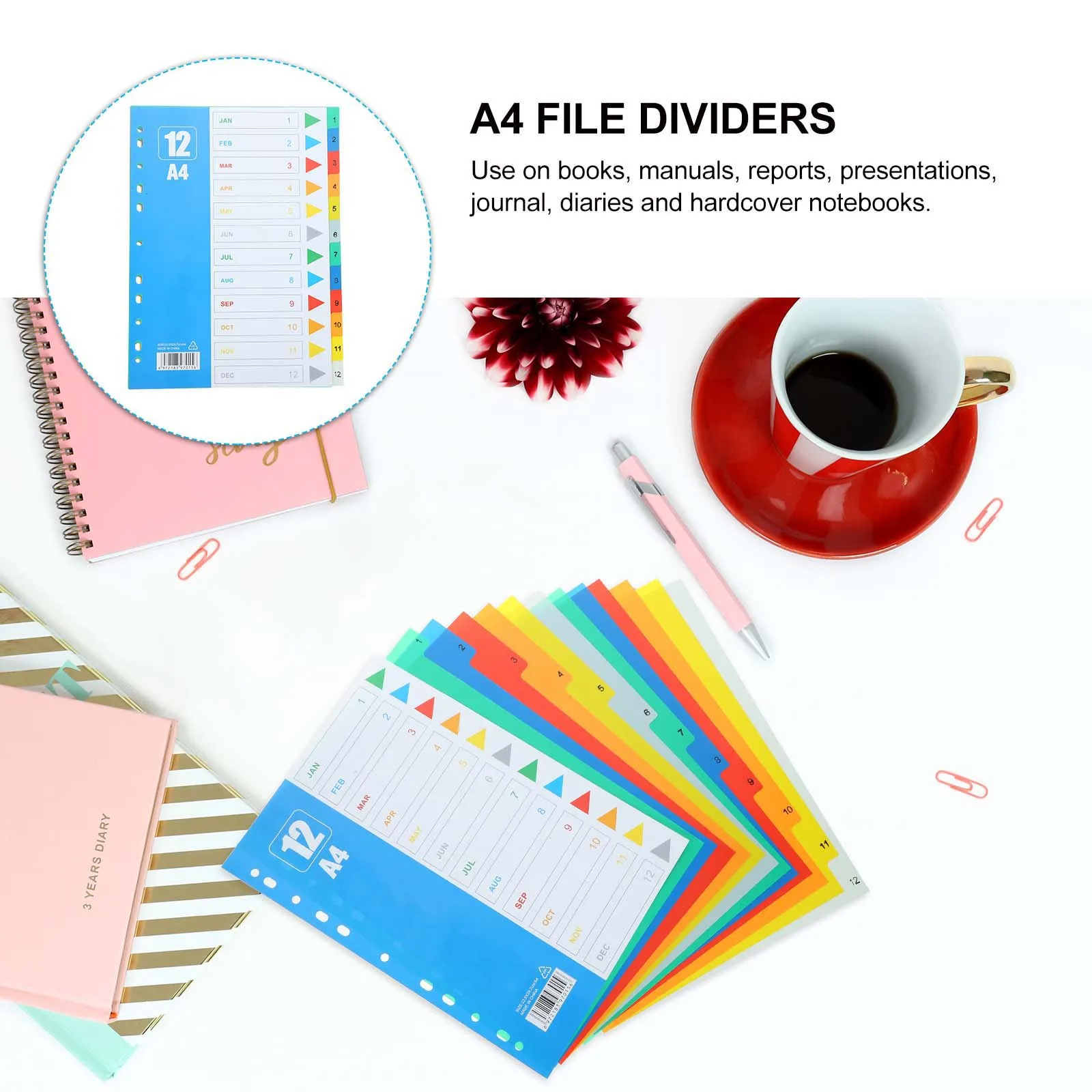 

1 set Page A4 Binder Dividers Notebook Tabs File Divider Bulk Organizer for Splitter Reports Journals Hard Cover