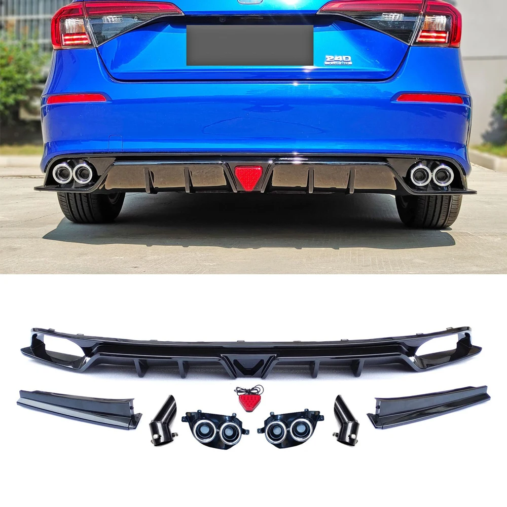 For Honda Civic Sedan 11th Gen 2022 2023 2024 Car Rear Bumper Diffuser Lip Spoiler Cover Exhaust Body Kit Exterior Accessories