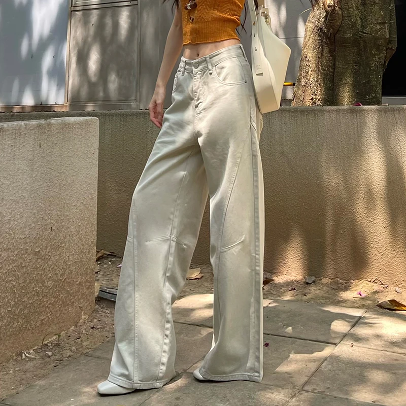 KSTUN 2025 Summer Apricot Jeans Women Wide Leg Pants Low Rise Casual Baggy Jeans Denim Pants Loose Women Trousers Dragging Pants