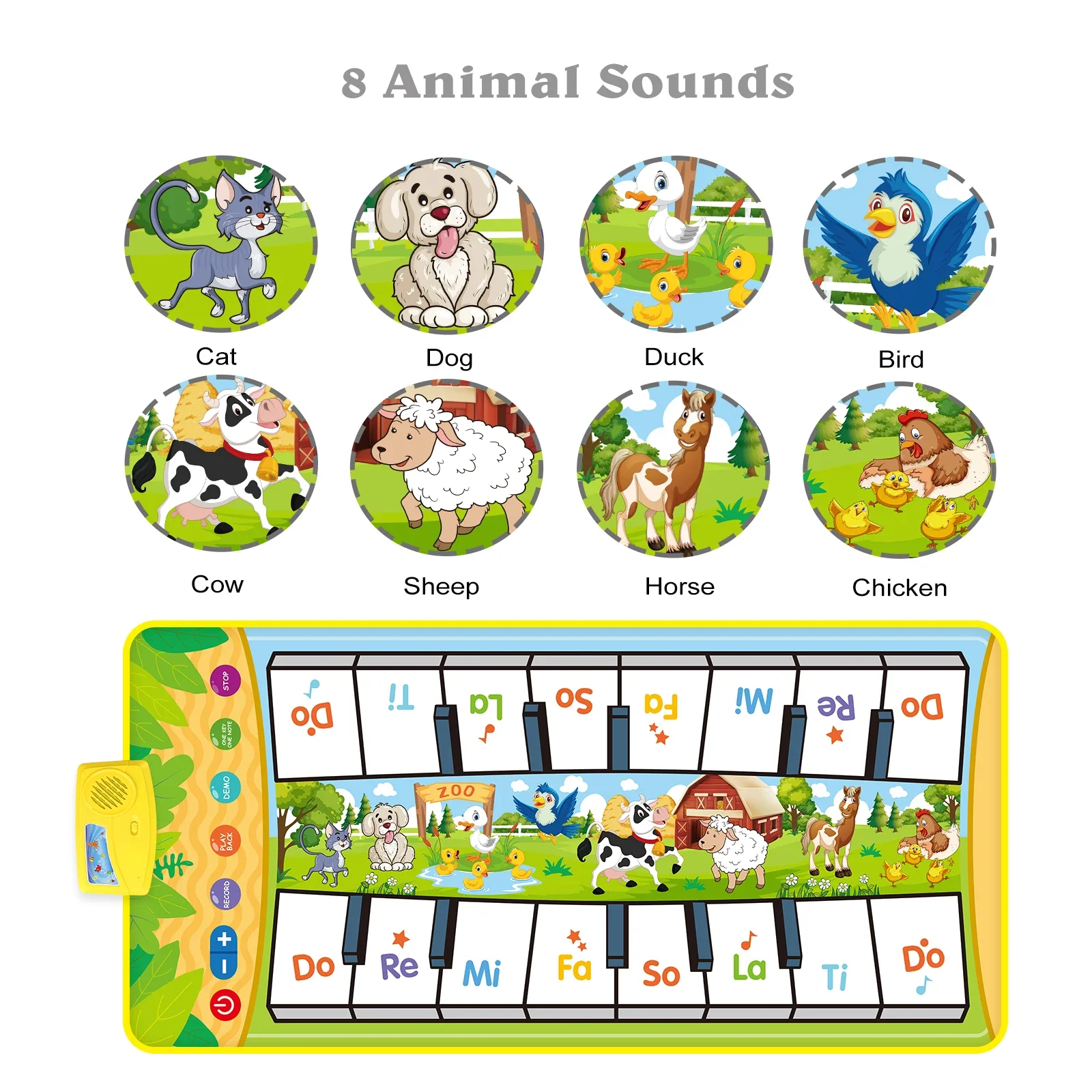 Musical Piano Mat Toddle Mat Dance Mat Double Row Floor Piano with 8 Instrument Sound Montessori Educatinal Toys for Kid Gifts