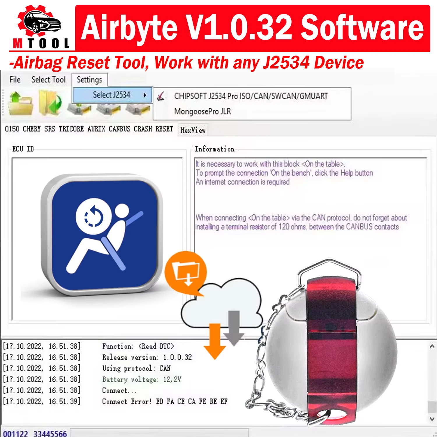 

AirByte 1.0.0.32 Software Airbag Reset Tool ECU Programmer for SRS ECU Support OBD J2534 MINI VCI OpenPort2
