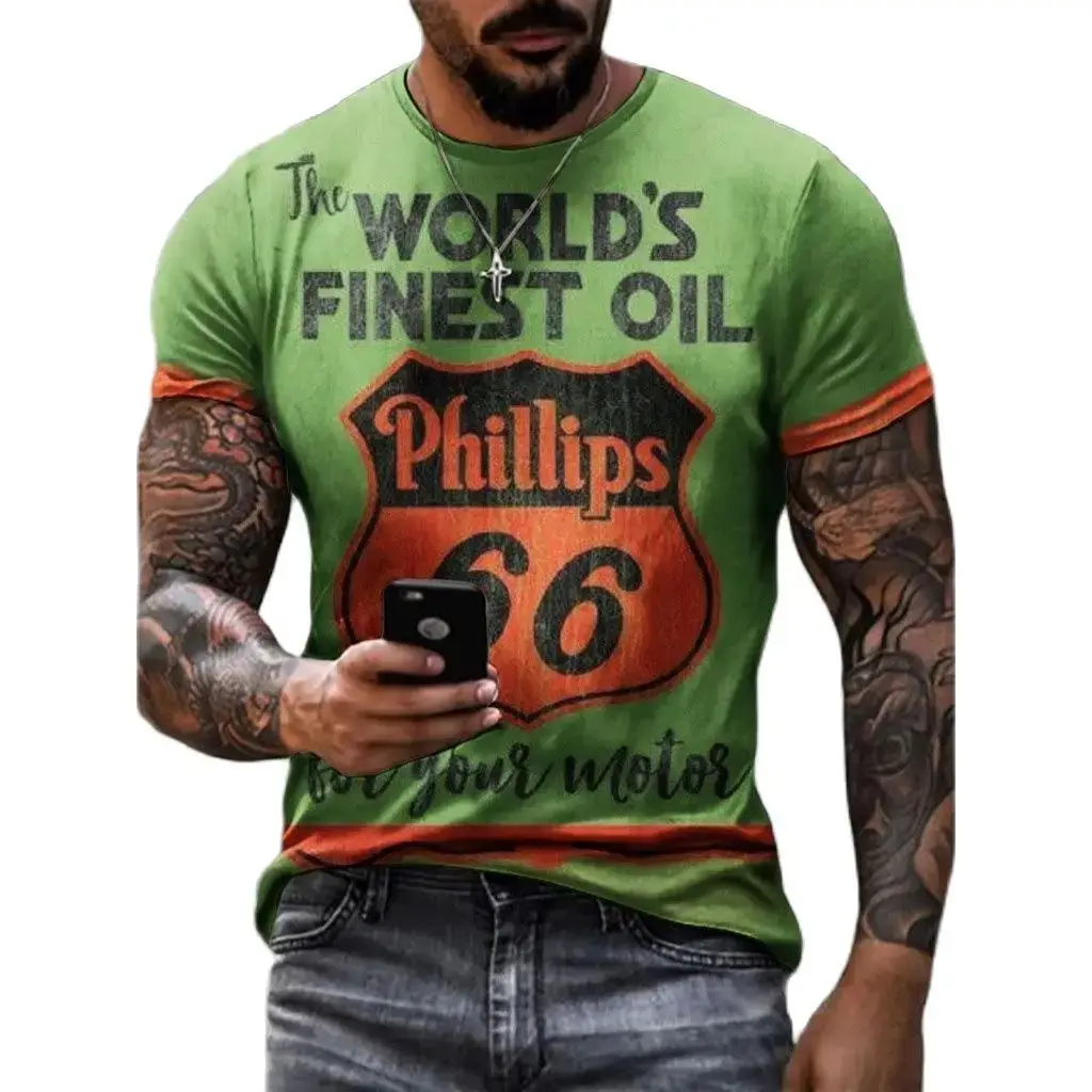 Camiseta Retro clásica para hombre, Camiseta con estampado 3d Hd, cuello redondo, transpirable, talla grande, moda de verano, Ruta Americana 66