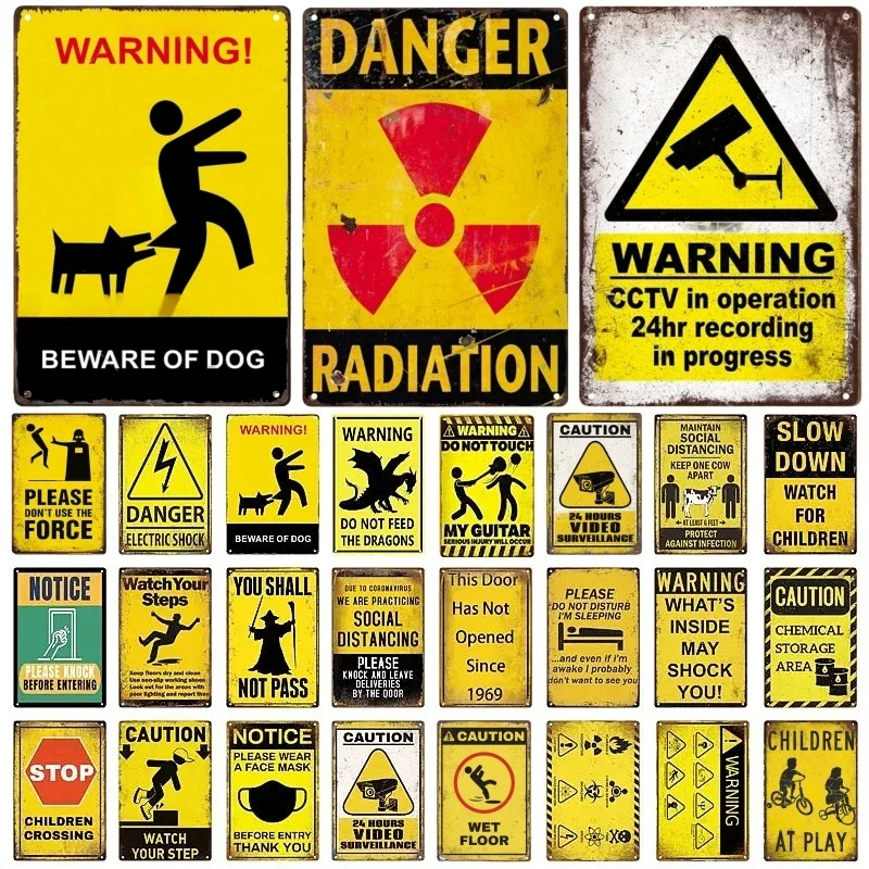 Aluminum Vintage Caution Notice Zone Sign Metal Plate Warning Children Vedio Retro Plaque For Man Cave Danger Door Wall Decor