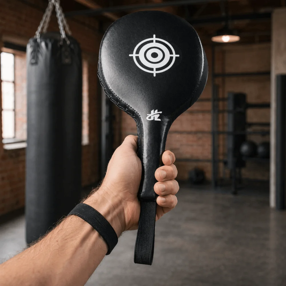 PU Boxing Target Paddle Black Handheld Paddle Handheld Striking Pad Stitched Edges Padded Surface Striking Target Pad