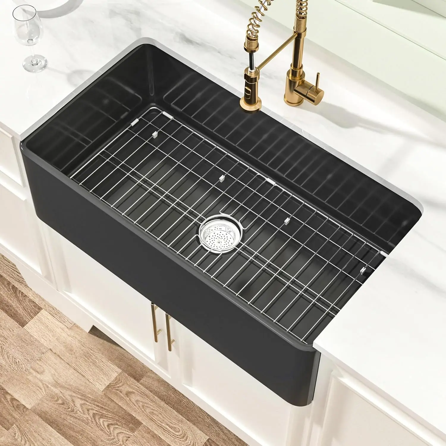 

Black Farmhouse Sink 33 Inch - Large Farm Sink Matte Black 33"x18"x10"Apron Sink,Farmer Barn Sink Reversible,Undermount