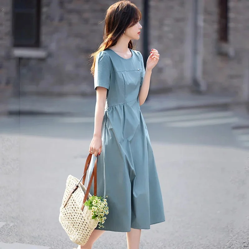 

Редукционное возрастное платье с объемными рукавами, новинка 2023 года, летняя корейская версия, утягивающая талию, темпераментная возрастная юбка средней длины