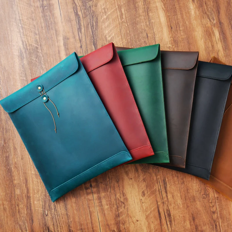 OEM ODM Vintage Crazy Horse หนัง A4 Portfolio กระเป๋าขนาด Real Cowhide หนัง Padfolio กระเป๋าหนังแฟ้มเก็บกระเป๋าแฟ้มกระเป๋า