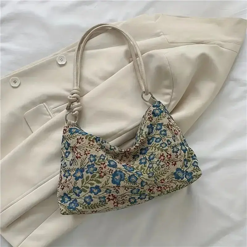 Retro Print Underarm Bag Large Capacity Stylish Casual Canvas Shoulder Bag Women's Simple Versatile Hobo Bag Handbag