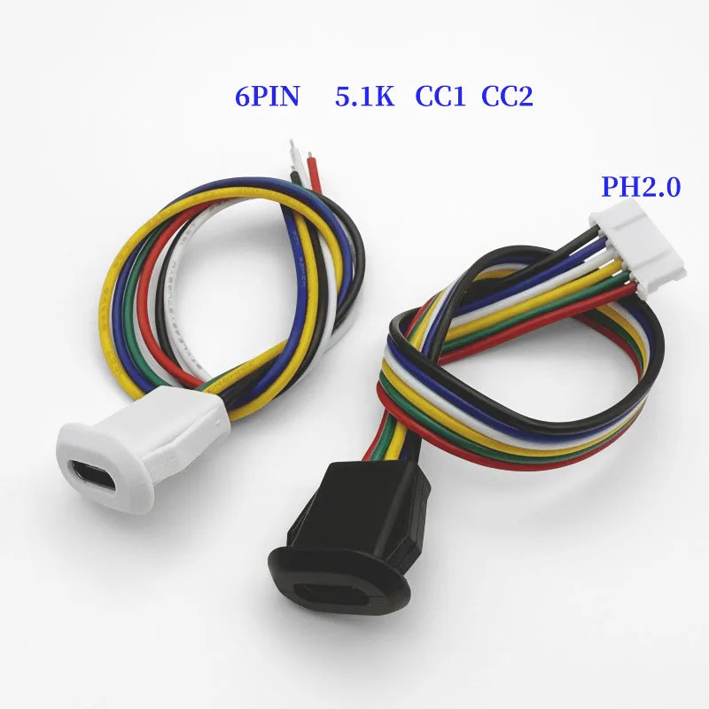 5 Pieces of TYPEC Female Head Direct Pressure Welding Socket 6PIN 3A High Current Charging USB-C Charging PH2.0 Port Connector