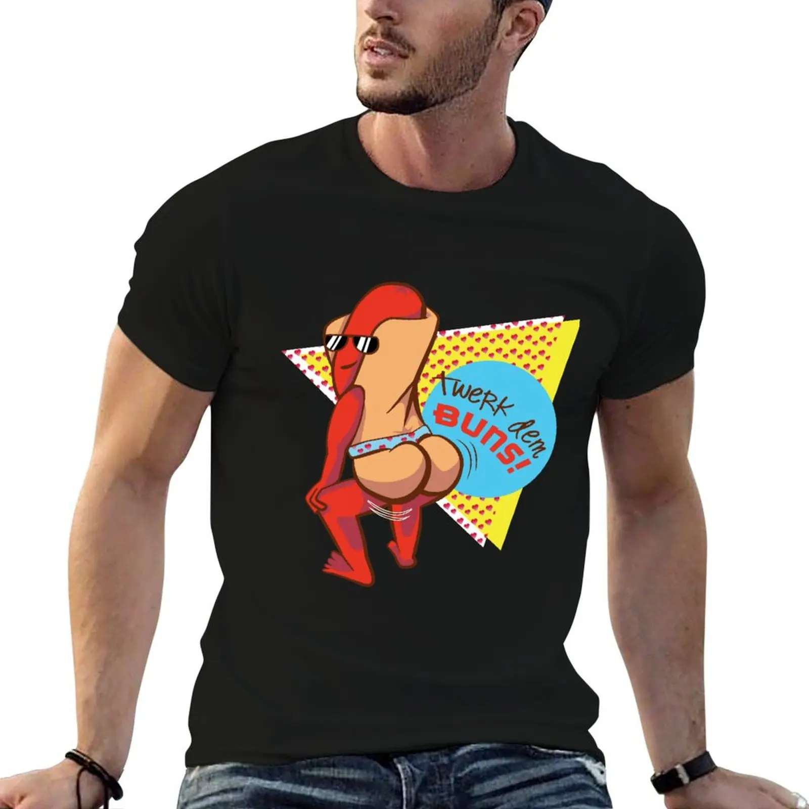 ¡Twerk Dem Buns! Camiseta con diseño de Dancing Hot Dog Art, camiseta divertida de lujo para hombre, camiseta de humor oscuro para hombre, camiseta de algodón pesado