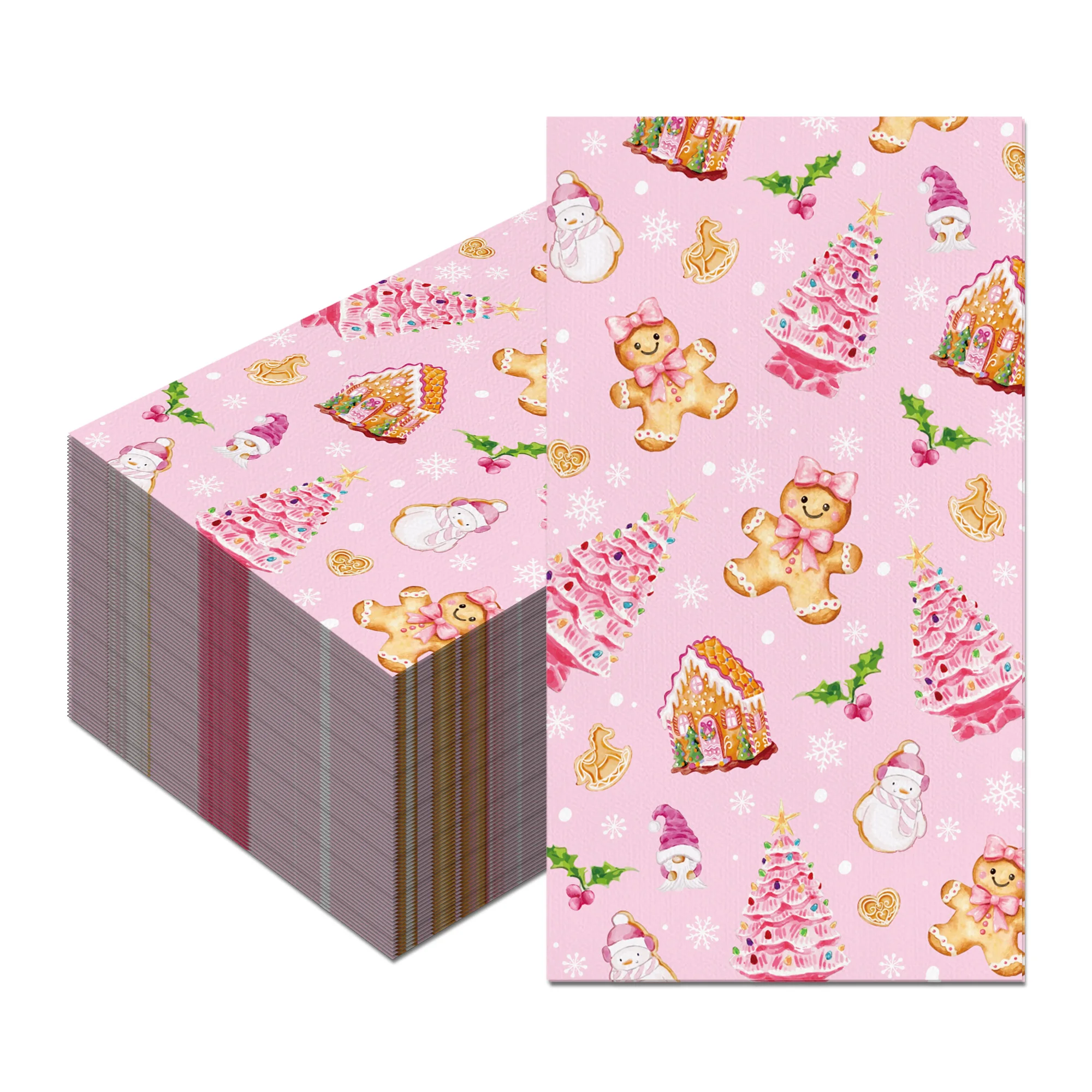 60/100pcs Disposable Guest Paper Towels Snowman Holly Snowflake Pattern Napkins for Christmas Home Gathering Table Decoration